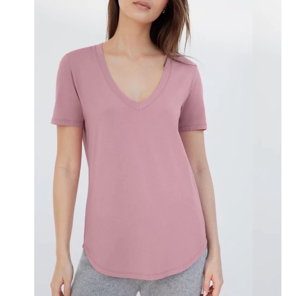 Babaton Tops - Aritzia, The Group by Babaton, Foundation V-Neck T-Shirt, pink, size XS